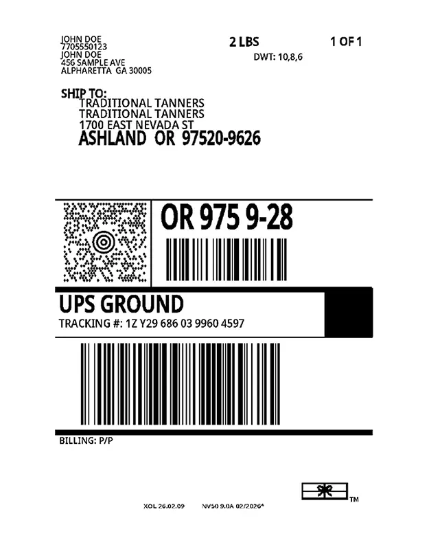 UPS Prepaid Shipping Label - Traditional Tanners
